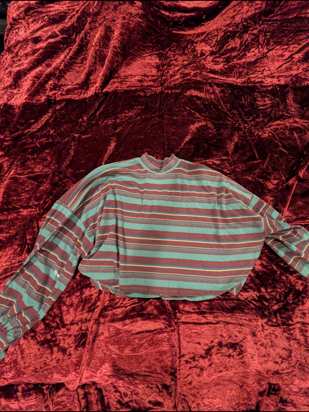 Free People Long Balloon Sleeve Cropped Striped Top